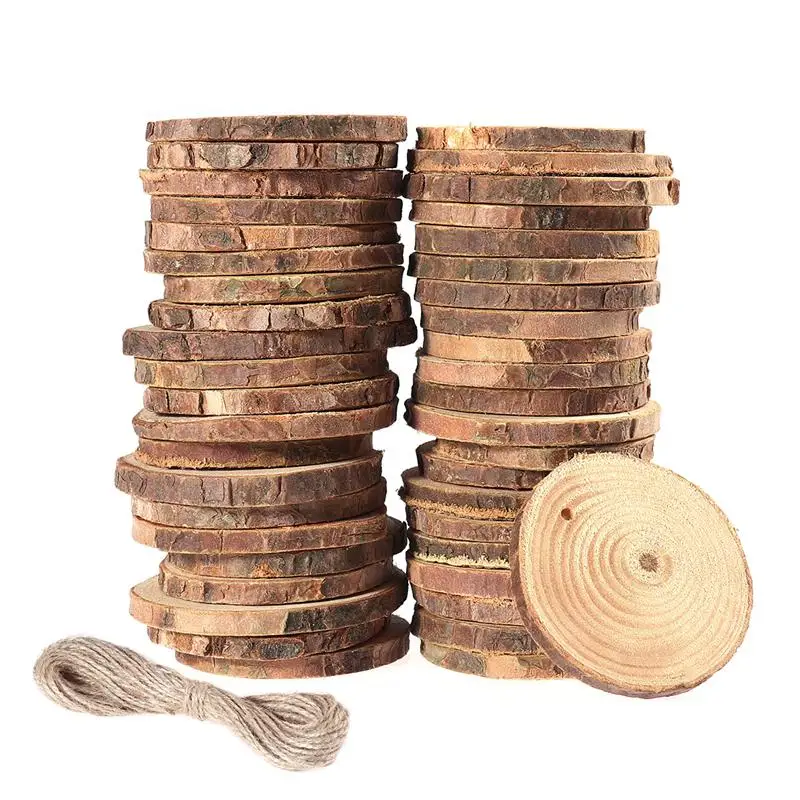 

20 шт./30 шт./50 шт. деревянные ломтики деревянные диски DIY Деревянные Ремесла Свадебная вечеринка Рождественская елка Висячие бирки с 10 м джуто...