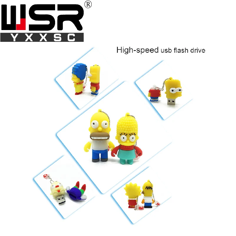 Милый флеш-накопитель с героями мультфильма Симпсоны usb2.0 32gb 64gb 128gb желтый usb флеш-накопитель 4gb 8gb 16gb брелок высокоскоростная Персонализация
