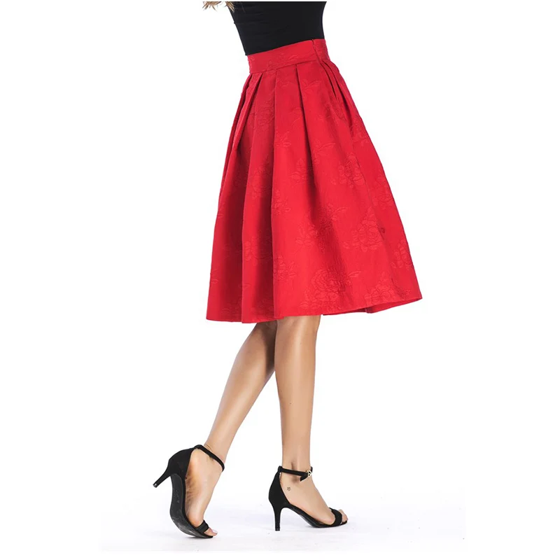 

Autumn Vintage Charm Pleated Skirt With Pocket Jacquard Midi Office Skirt Tutu Elegant Womens Skater Skirts