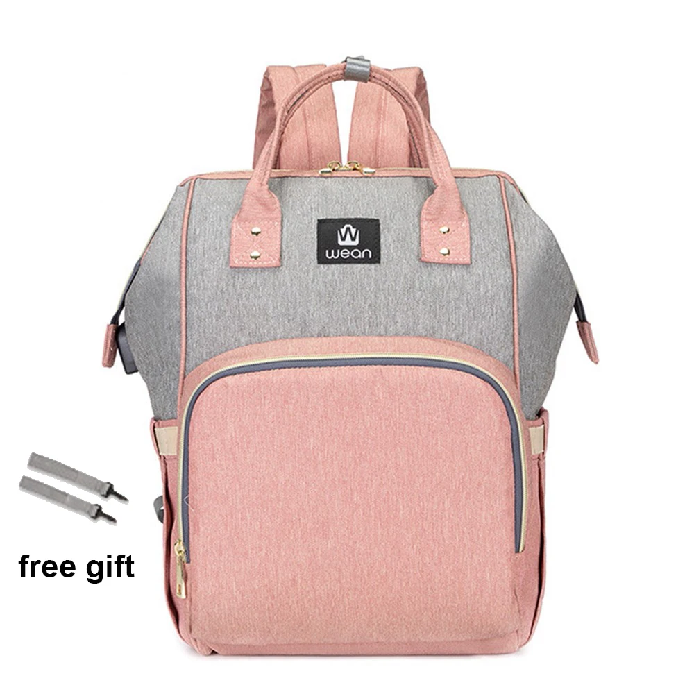 pink and grey Сумка для подгузников, коляска с крючком, USB детские сумки, рюкзак, сумка для подгузников, водонепроницаемая сумка для беременных, дорожная сумка для кормления, сумка для детской коляски - Цвет: pink and grey