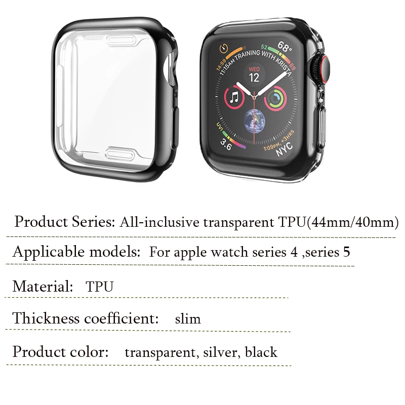 Полноразмерный чехол с покрытием для apple watch серии 4/5 44/40 мм мягкий прозрачный