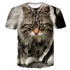 Лето 2021! Детская футболка с мультяшным котом, 3D Рисунок для девочек, Детская уличная одежда, Забавная детская футболка с круглым вырезом, футболка