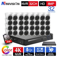 ninivision h 265 32ch 8mp nvr 4k indoor color night vision two way audio poe ip camera kit 4k color night video security system