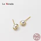Ла Monada серьги-гвоздики маленькие серьги для женщин круглый 925 стерлингового серебра женские серьги, с имитацией жемчуга пирсинг уха, серьги со шпилькой, для девочек
