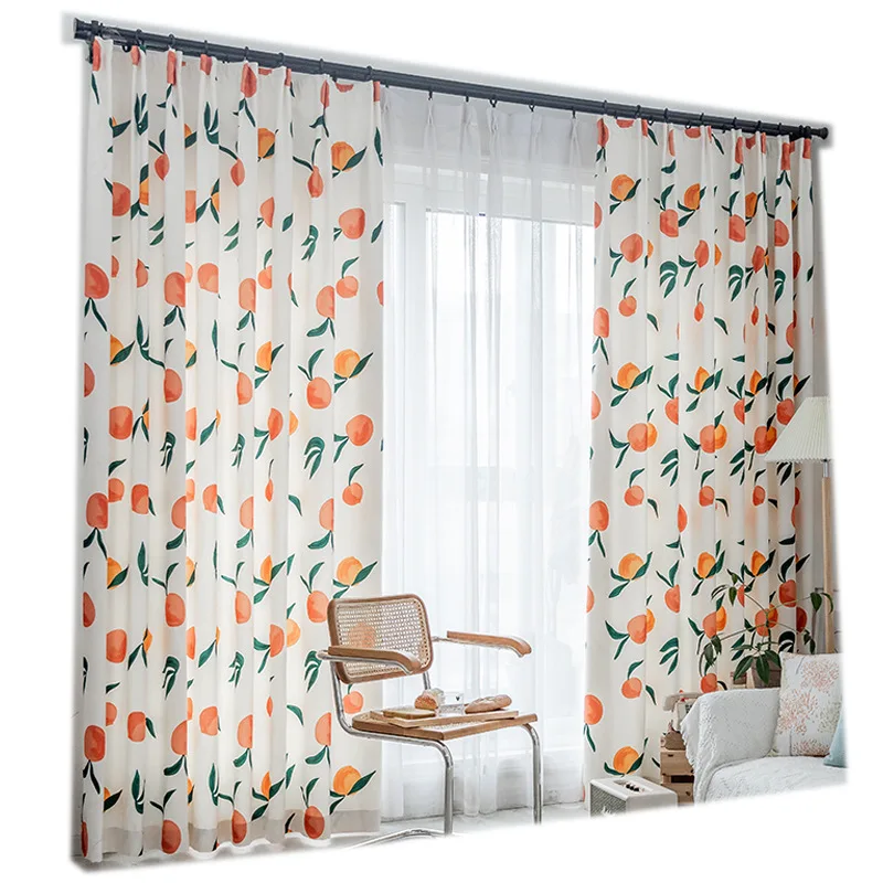 

Citrus Peach Imitation Cotton Linen Ins Wind Bedroom Living Room Morandi Color Nordic Simple Small Fresh Blackout Curtains