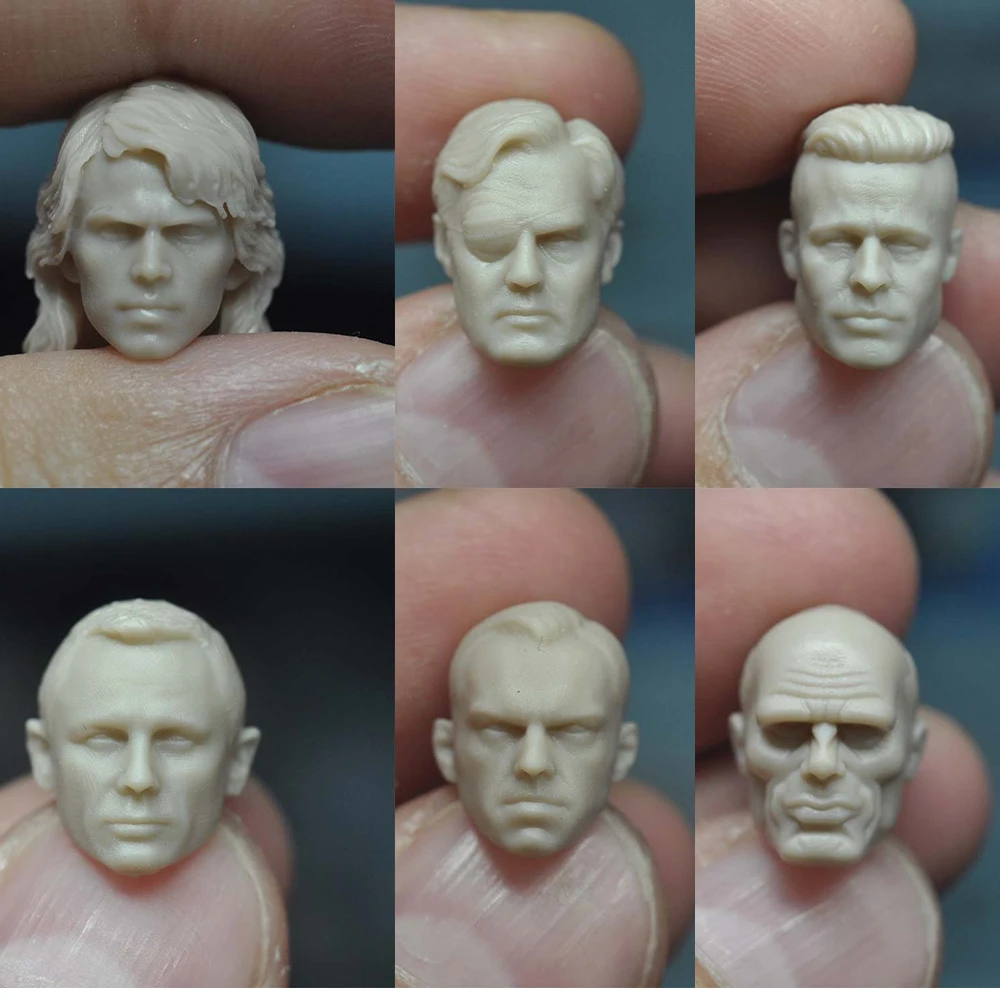 

1/18 Soldier Male DIY Unpainted White Model Head Sculpt Carved 3.75" For Male Action Figure Doll Toys