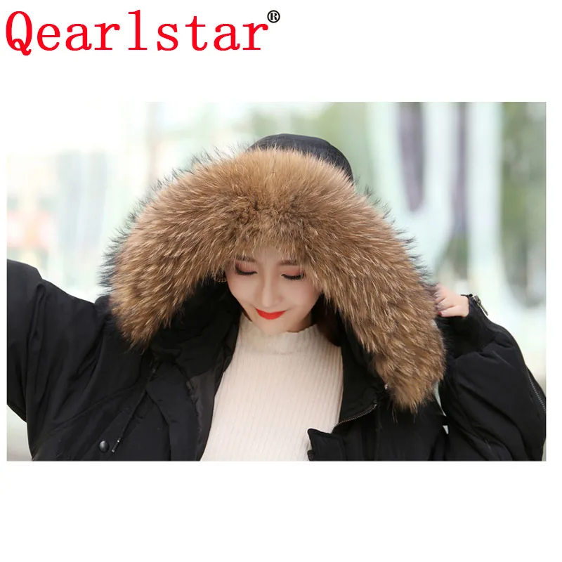 Женский и мужской меховой шарф Qearlstar очень большой из 100% натурального меха енота