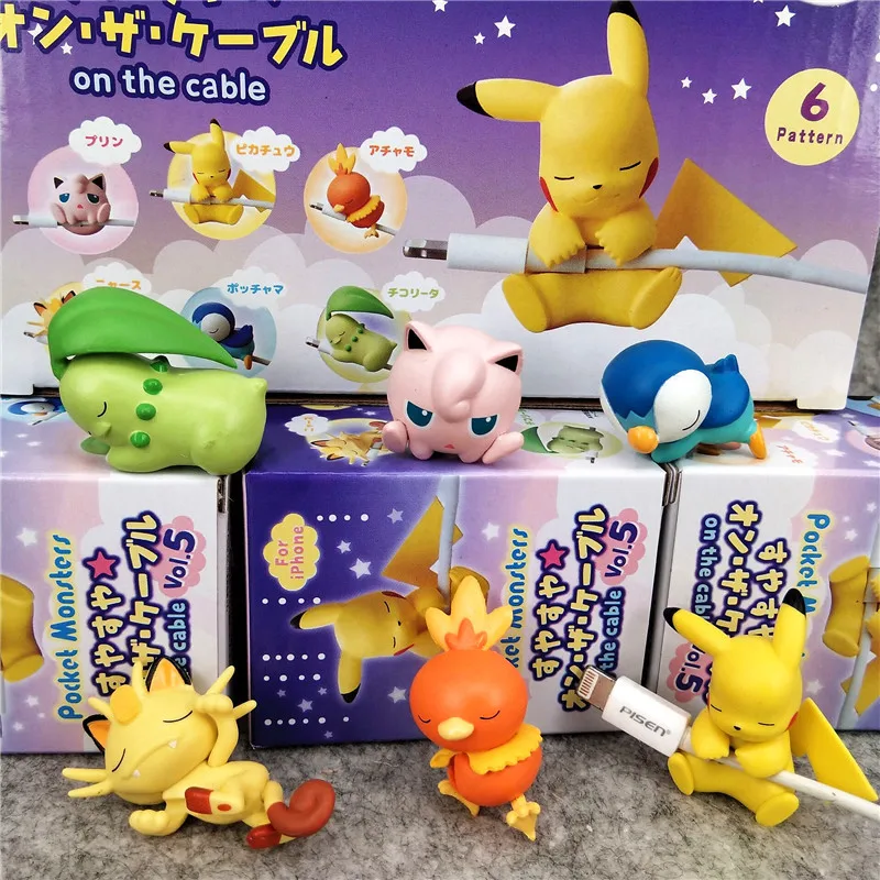 

3 CM Anime Pokemon Pikachu Meowth Figure Pokemon Figures Model Data line Clip Bite Button Charging Cable Dolls Kids Birthday Toy