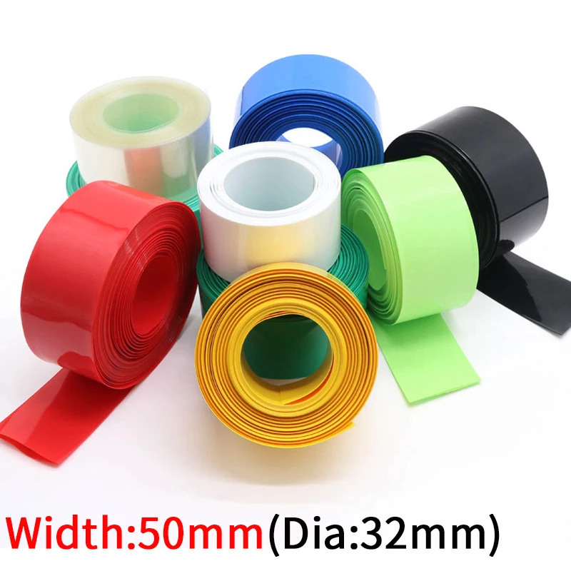 

Width 50mm PVC Heat Shrink Tube Dia 32mm Lithium Battery 18650 Pack Insulated Film Wrap Protection Case Pack Wire Cable Sleeve