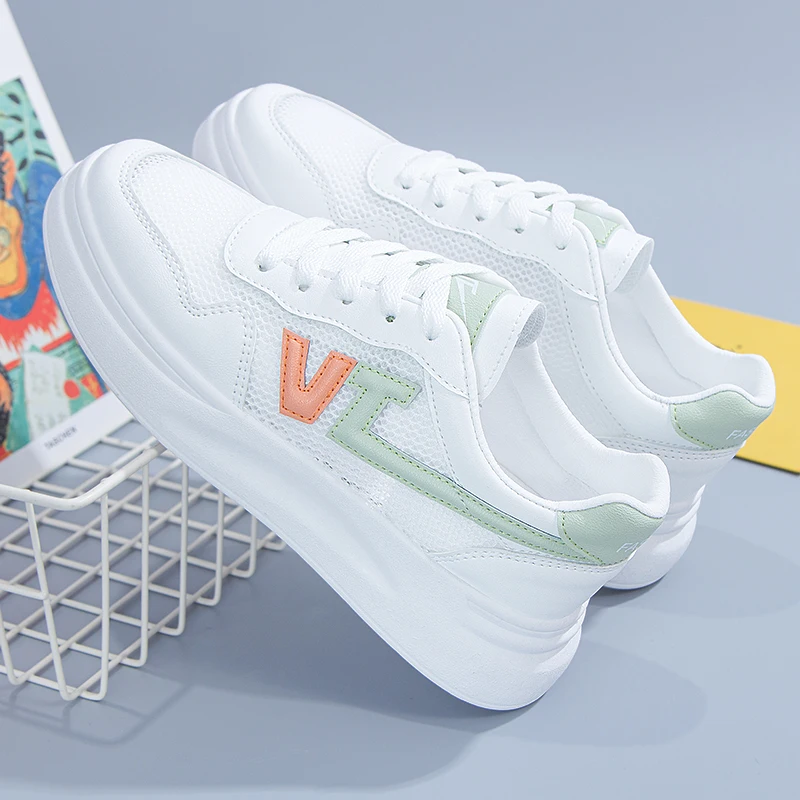 

Кроссовки женские из дышащей кожи, сетчатые, повседневная обувь для прогулок, плоская подошва, белые, лето