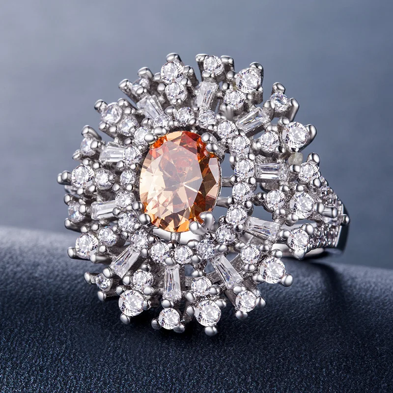 Bague Ringen женское 925 пробы Серебряное кольцо Wtih 10 мм Большой цитрин драгоценный камень серебряные ювелирные изделия для помолвки женские подарки Размер 6-10