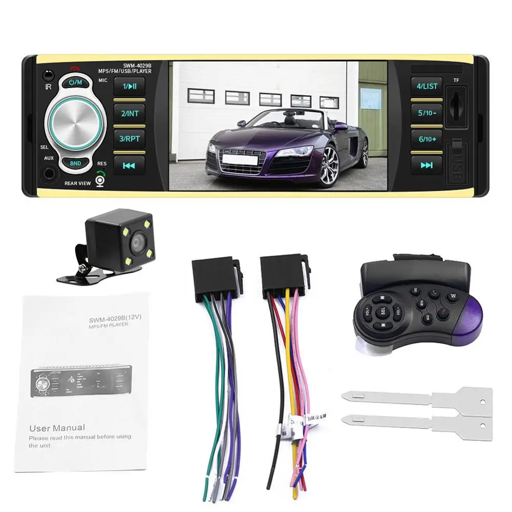 with 4Led camera Автомагнитола 1din 4029 FM Авто Аудио Стерео Bluetooth Aux вход приемник SD USB Поддержка камеры заднего вида рулевое колесо Contral - Цвет: with 4Led camera
