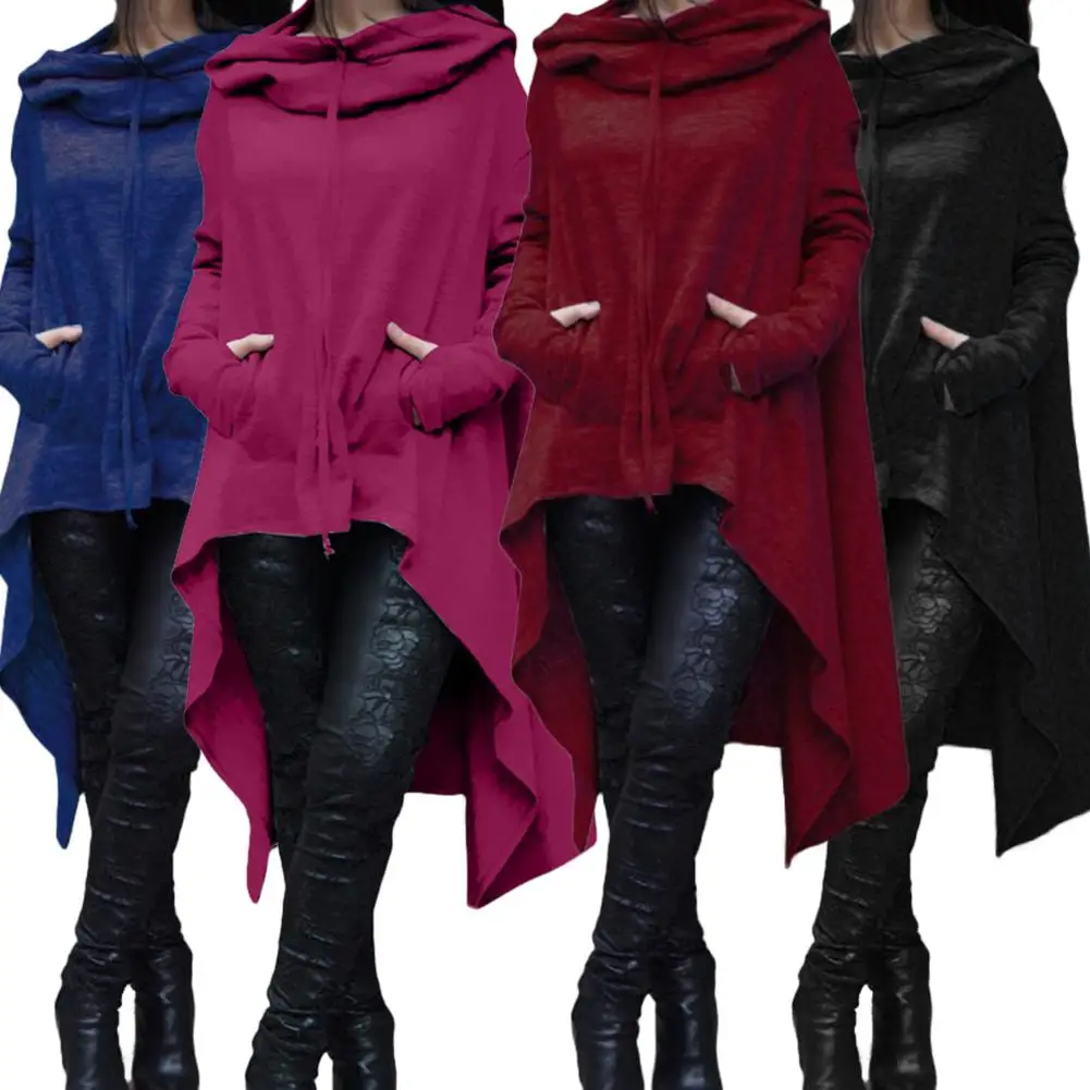 Повседневная Женская толстовка однотонное пончо с длинным рукавом Свободный