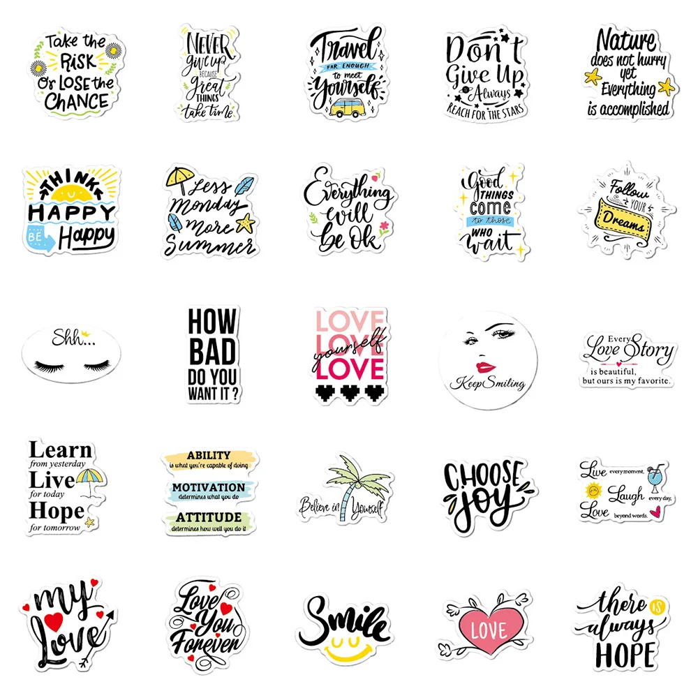 103050100pcs motivational quotes sentences phrases stickers laptop phone office study room graffiti waterproof sticker decals free global shipping