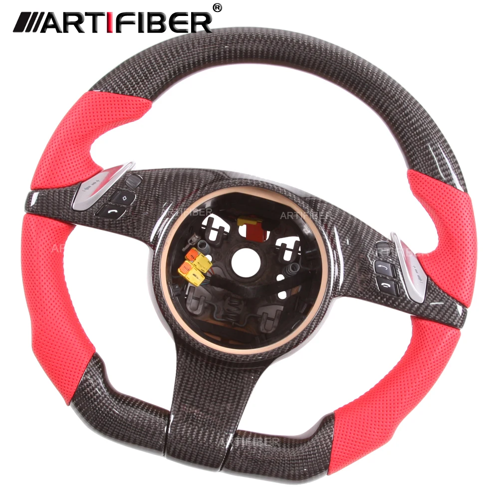 

Red Real Carbon Fiber Steering Wheel for Porsche 911 Cayenne Macan Panamera Taycan Boxster Cayman Spyder Tycan Panamera GTS