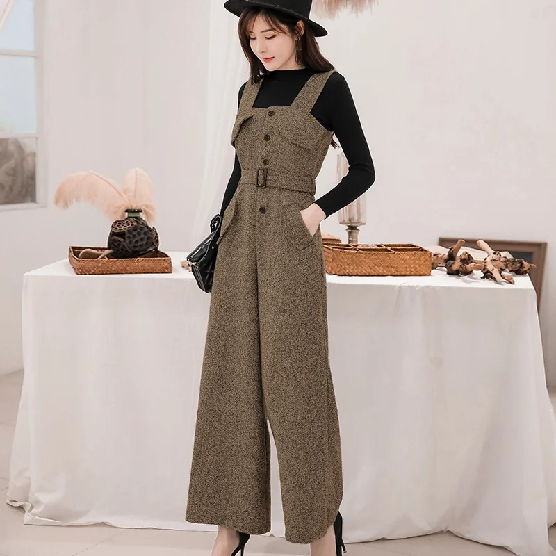 Комбинезон женский Осень и зима 2019 новый осенний однотонный Карманный нагрудник