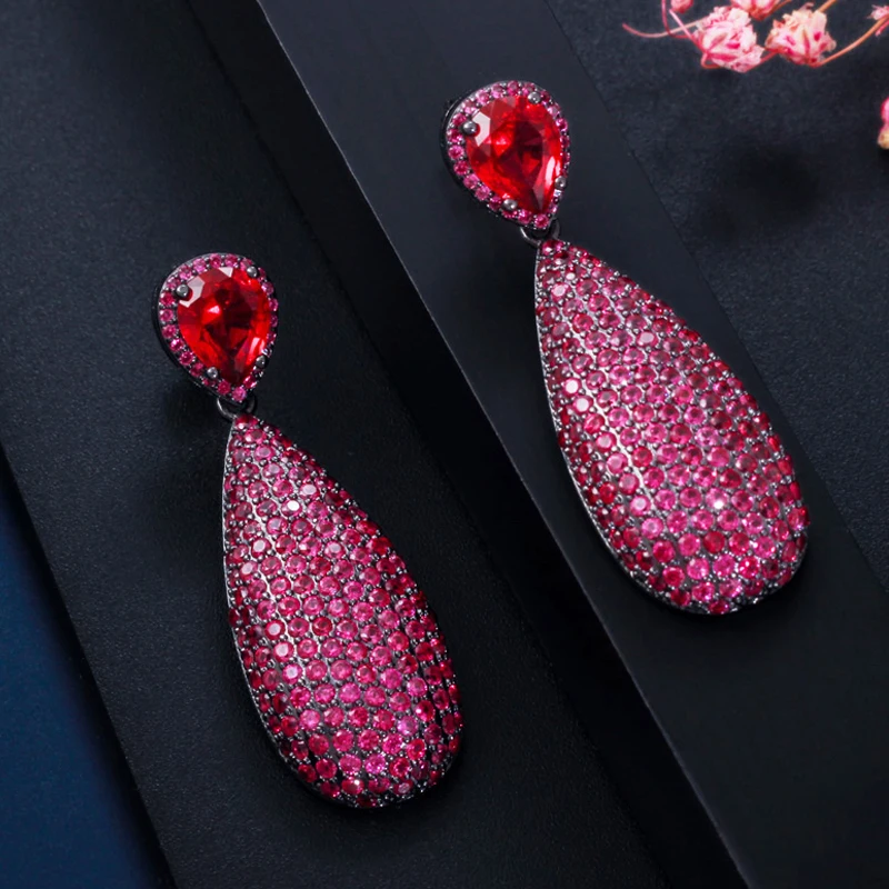 Уникальные Красные кубические циркониевые серьги BeaQueen с вышитыми