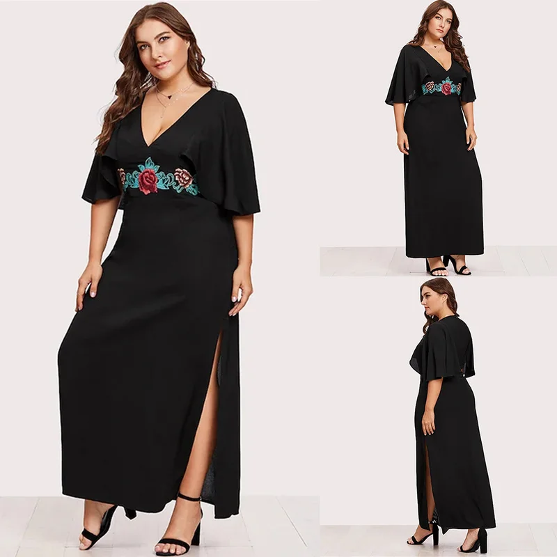 Женское платье большого размера летнее вечернее черного цвета большое Макси для