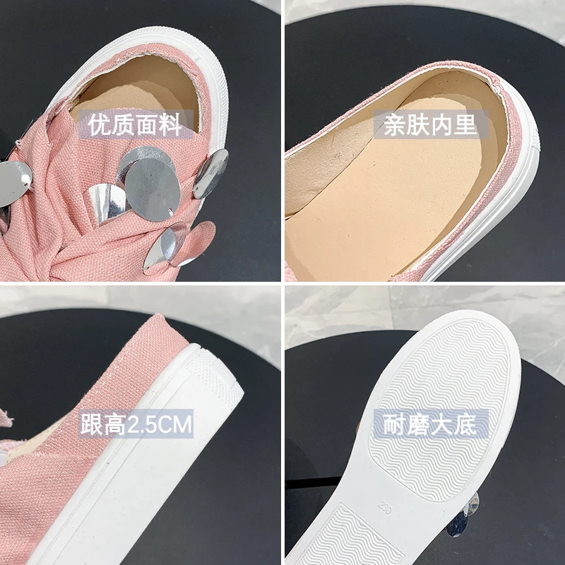 

Koovan New Spring Summer 2021 Sequined White Shoe Web Celebrity Half Female Heelless Slippers Lazy Shoes Sandals For Girls