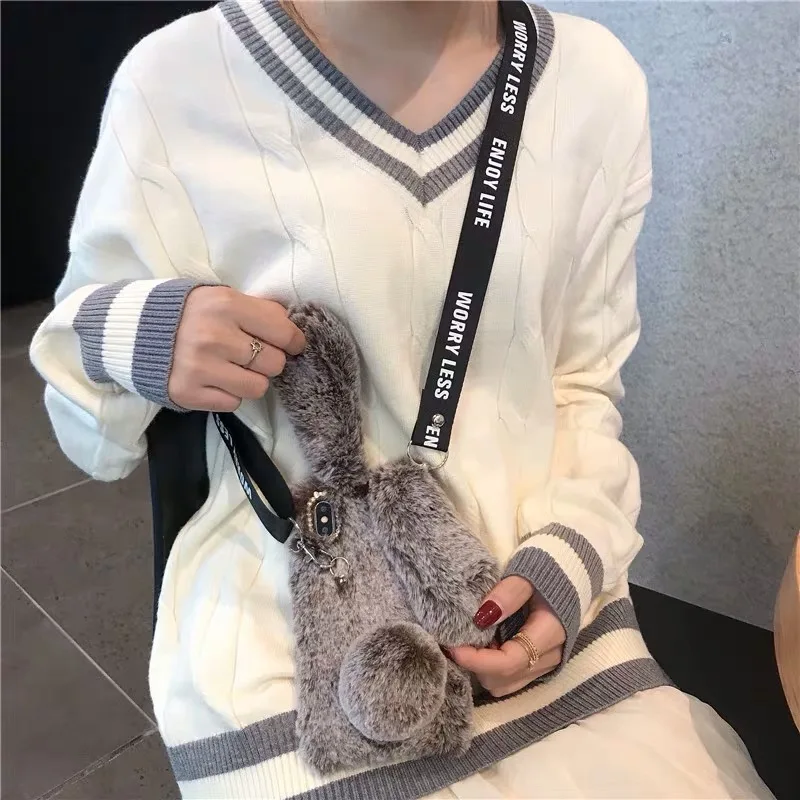 Милый плюшевый чехол для телефона с 3D кроличьими ушками и бриллиантами