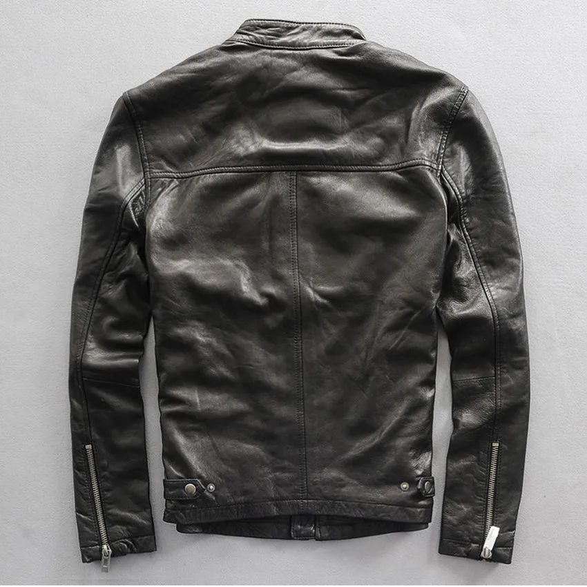 genuine men Classic super soft sheepskin short slim fit wind jacket black limited edition men's leather coat thin | Мужская одежда