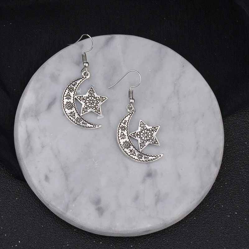 CARTER LISA Шарм в античном стиле Луна со звездой серебряные Висячие серьги для женщин