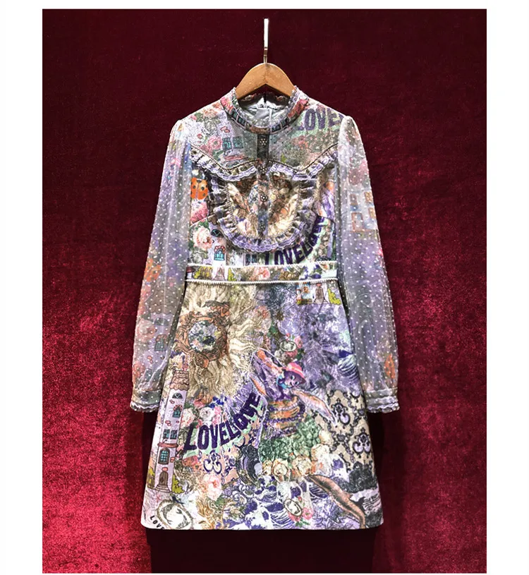 

Women Jacquard Dress Royal Vintage Luxury Dresses Autumn Slim Waist Long Sleeve 2021 New Arrive Guesod