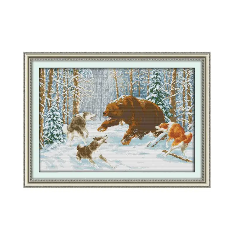 

Набор для вышивки «Волки и медведь в снегу», предварительно отпечатанный холст 14ct 11ct, вышивка крестиком, рукоделие «сделай сам»