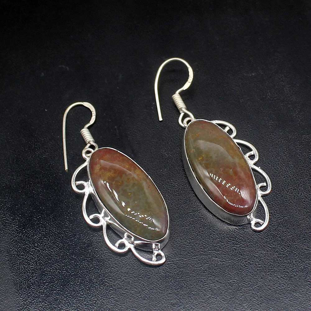 Gemstonefactory Big Promotion Unique 925 Silver Natural Ocean Jasper Women Ladies Gifts Dangle Drop Earrings 20211838 |