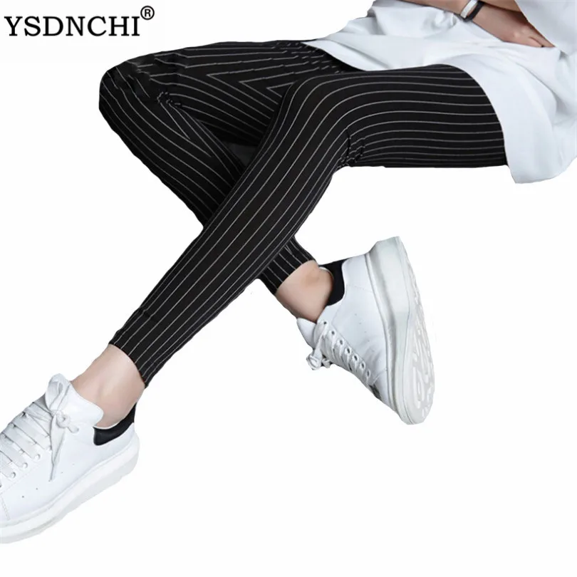 

YSDNCHI Skinny Winter Mujer Pant Leggins Women Vertical Stripe Trousers Thicken Autumn Pants Sexy Stretchy Pant Cotton Pants