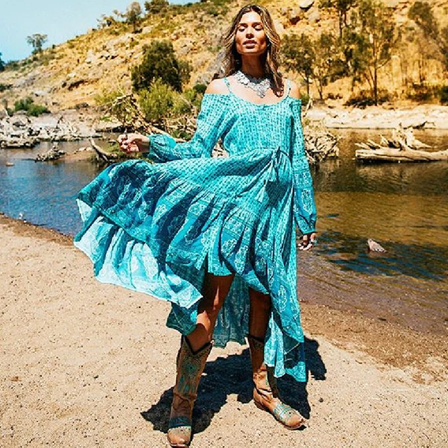 Женское длинное платье в стиле бохо TEELYNN Осеннее вискозное с цветочным принтом