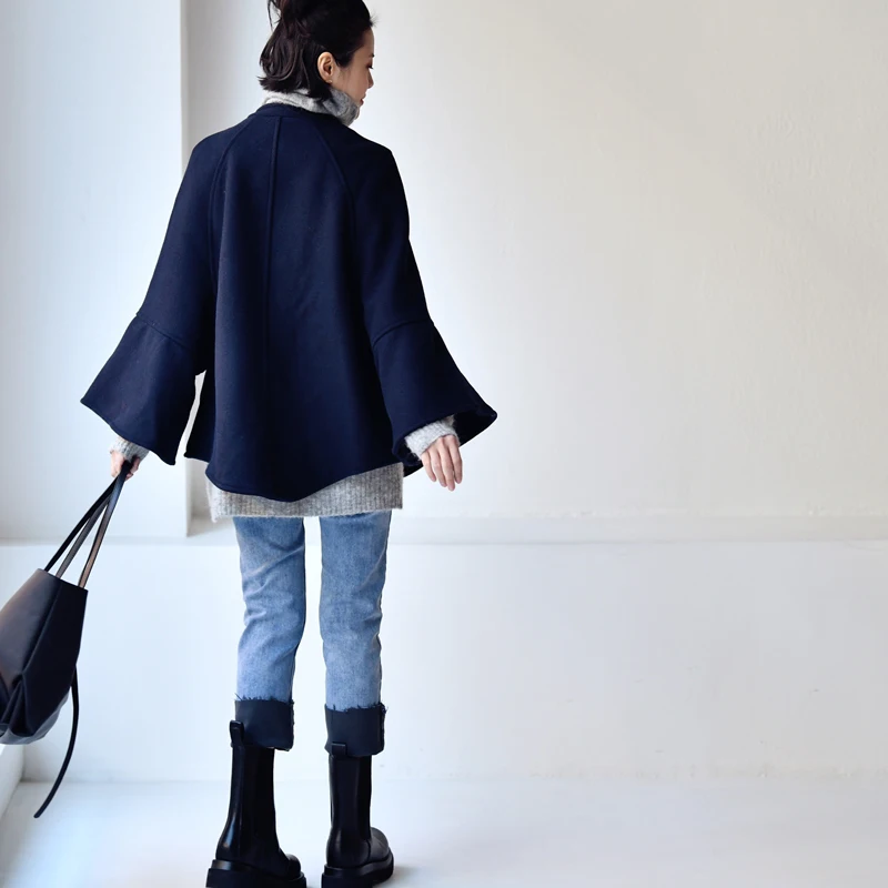 Женское шерстяное пальто MICOCO W1721A зимнее в южнокорейском стиле с принтом листьев