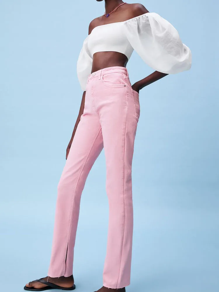 

ZA spring and summer new women's clothing fashion temperament casual trousers slit high waist slim-fit flared jeans