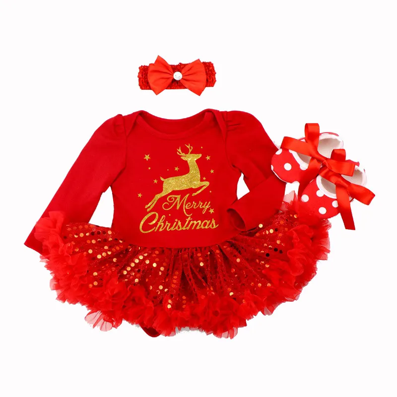 Милый Летний Рождественский костюм из 3 предметов для маленькой девочки вечернее