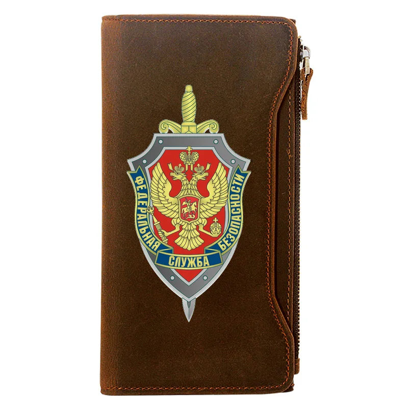 

FSB The Federal Security Service of the Russian Genuine Leather Wallet Men Long Purse With Phone Bag Zipper Card Holder Clutch