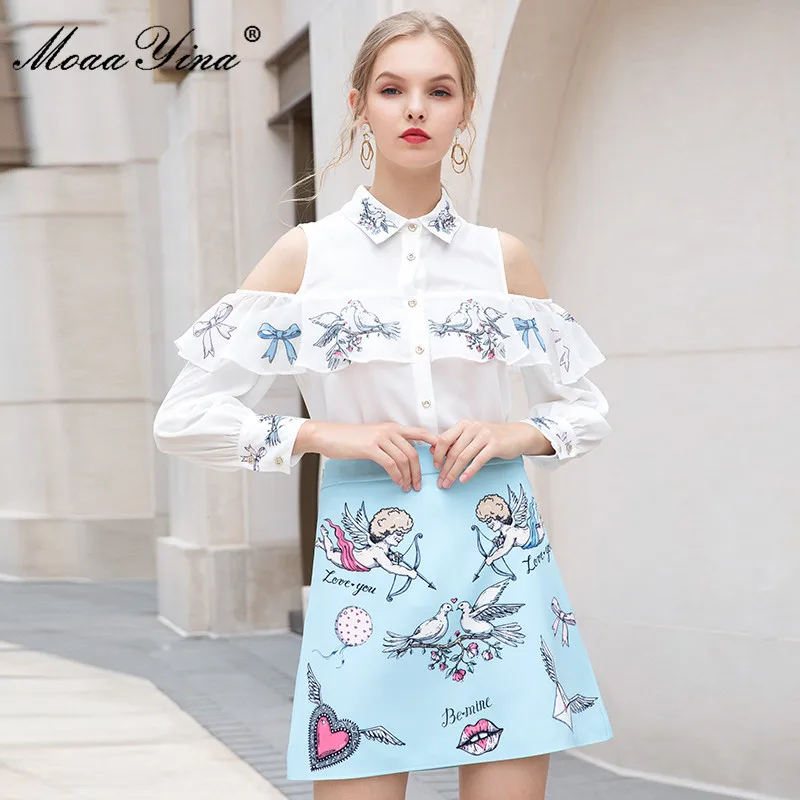 MoaaYina модный дизайнерский комплект весенние женские блузки с оборками и