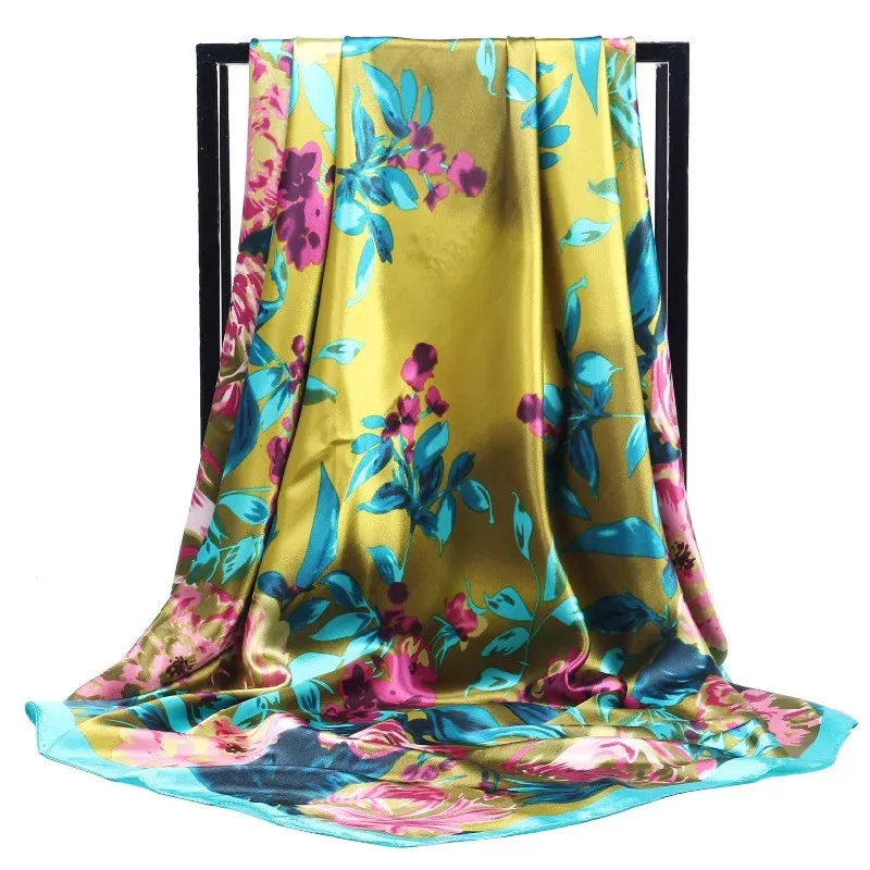 

Silk Scarves Women Foulard 90cm Square Head Hijab Scarf Ladies chiffon Shawl wrap muffler pareo Bandanna female poncho pashmina