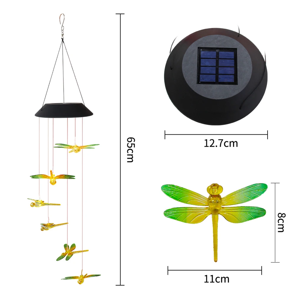

Dragonfly Color Solar Power Wind Chime Lamps Colorful Windbell Pendant Light Waterproof Outdoor Garden Hanging Decoration Lights
