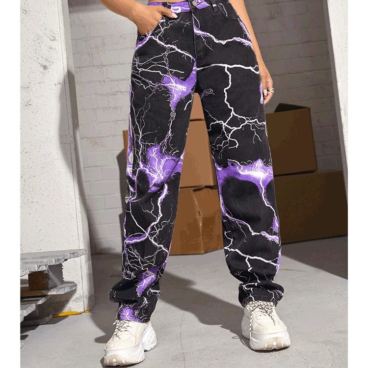 

Lightning Wide Leg Fashion Baggy Jeans Slim YYXZ Contrast Colour High Waist Woman Cargo Pants Casual Wash Printed Jeans Pants