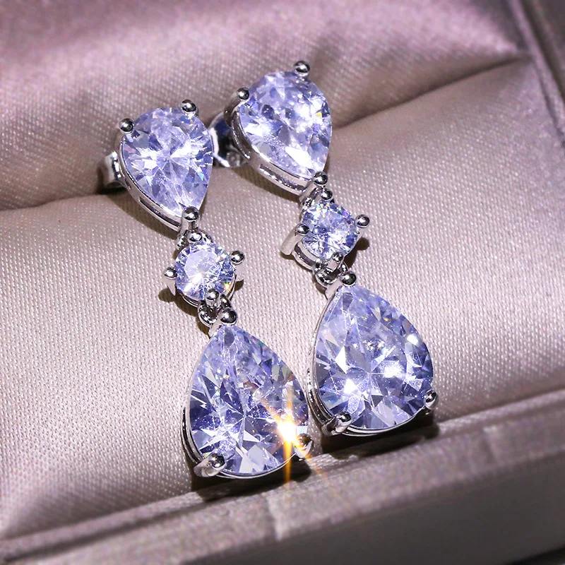 Капля воды Earrring AAAAA cz реального 925 серебро массивные вечерние свадебные серьги