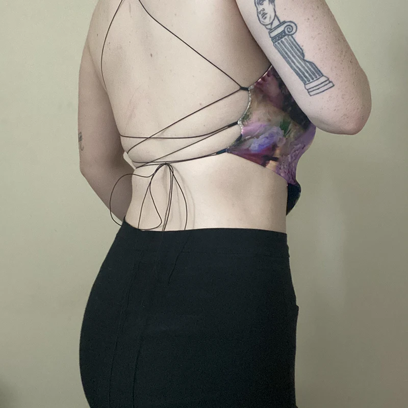 

Y2k Aesthetic Women\u2019s Tanks Sexy Lace-Up Backless Print Camis Fashion Print Solid Color Exposed Suspender Tops Cute