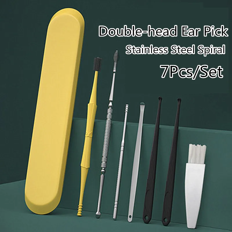 

7 PCS Ear Cleaner Earwax Removal Tool Earpick Curette Reusable Ear Cleaning Wax Remover Spring Spoon Ear Pick Cleanser Care