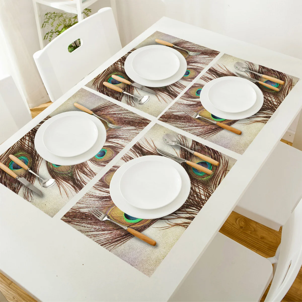 4 6 штук в партии комплект круглые скатерти на стол с перьями павлина С принтом из