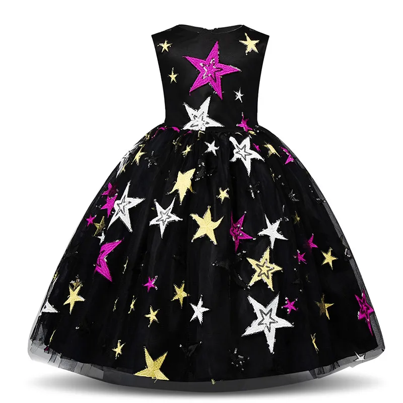 Baby Girls Dress For Formal Party Dresses Kids Princess Christmas Ball Bling Stars White Black Children Clothing 10T | Детская одежда и