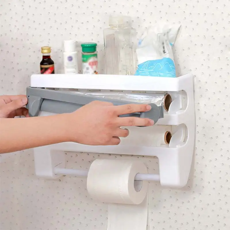 Recortadora de cocina multifuncional Cuatro en Uno, estante de corte de pel&iacute;cula de pl&aacute;stico montado en la pared, herramientas de cocina-5