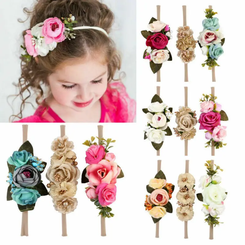 Baby Girl Various Flower Hairband Soft Elastic Headband Hair Accessories Band 3Pcs Newborn Girls Photography Props | Детская одежда и