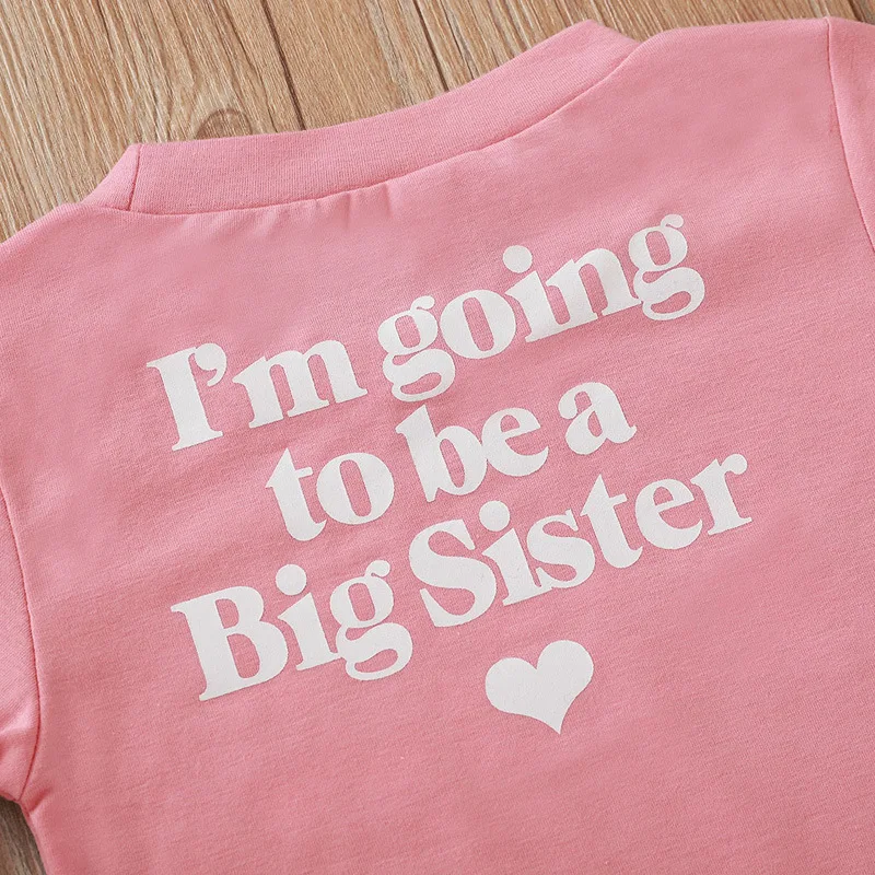 2021 I'm going to be a big Sister Printed Kids Girl Funny Tshirt Short Sleeve Pink Toddler Baby Boy Summer Tops Clothes Child | Мать и