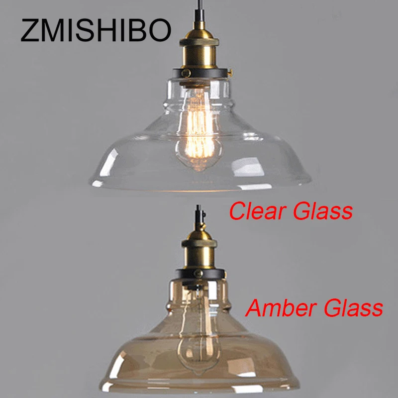 

ZMISHIBO Vintage Glass Pendant Lamp 110-240V E27 Ceiling Clear Amber Glass Lights Nordic Hanging Lamp kitchen Fixture Luminaire