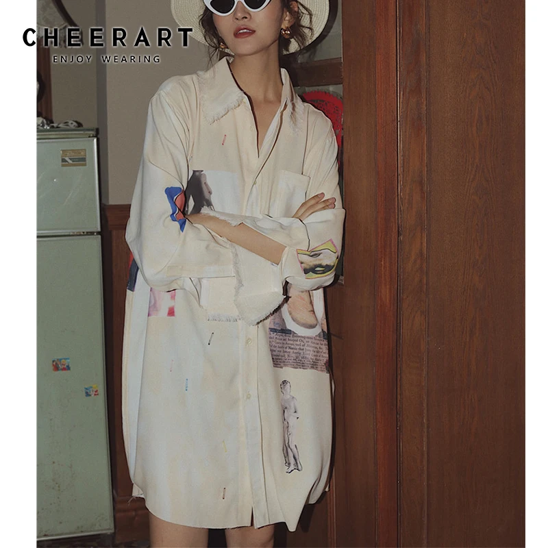 Осенняя Свободная рубашка Cheeart с длинным рукавом 2020 длинная на пуговицах для