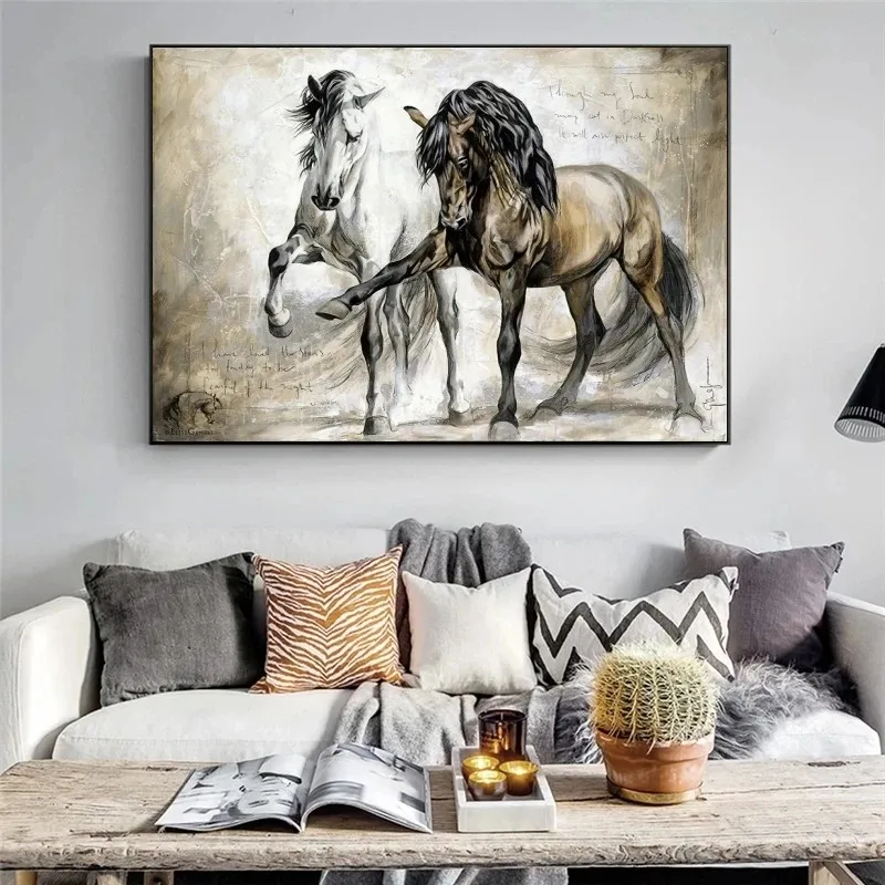 

Canvas Painting Retro Horse Abstract Animal Posters and Prints Scandinavian Wall Art Picture Cuadros Home Decoration Room Decor